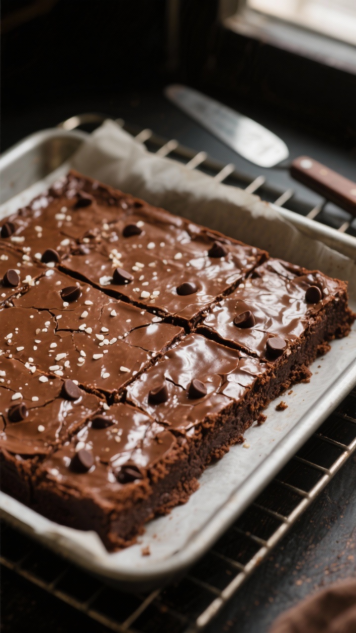 Close-up detail shot of freshly baked Nutella brownies cooling on parchment lifted from an 8-inch sq
