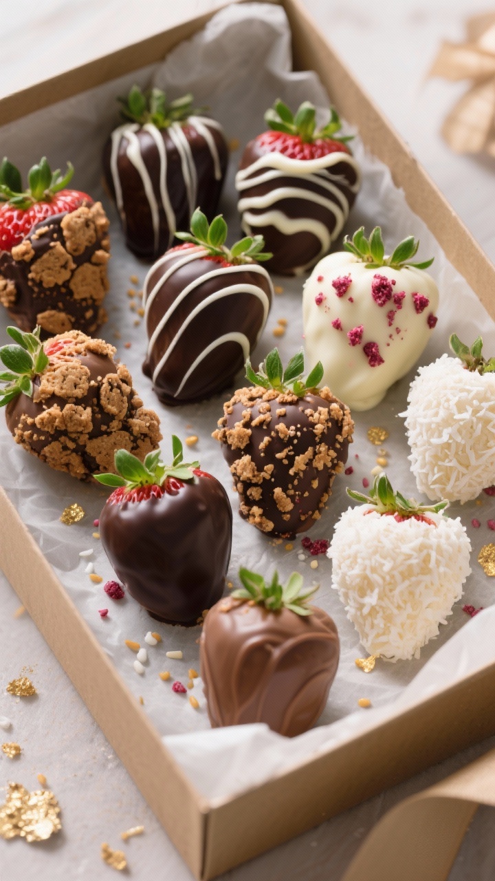 Tasty top view, final presentation: Overhead shot of an elegant assortment of decorated chocolate-co
