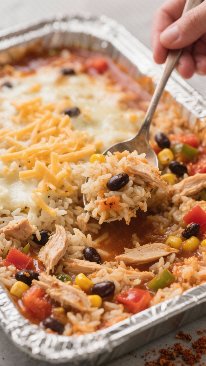 Close-up process shot of the casserole right after foil removal and before the final cheese melt: st