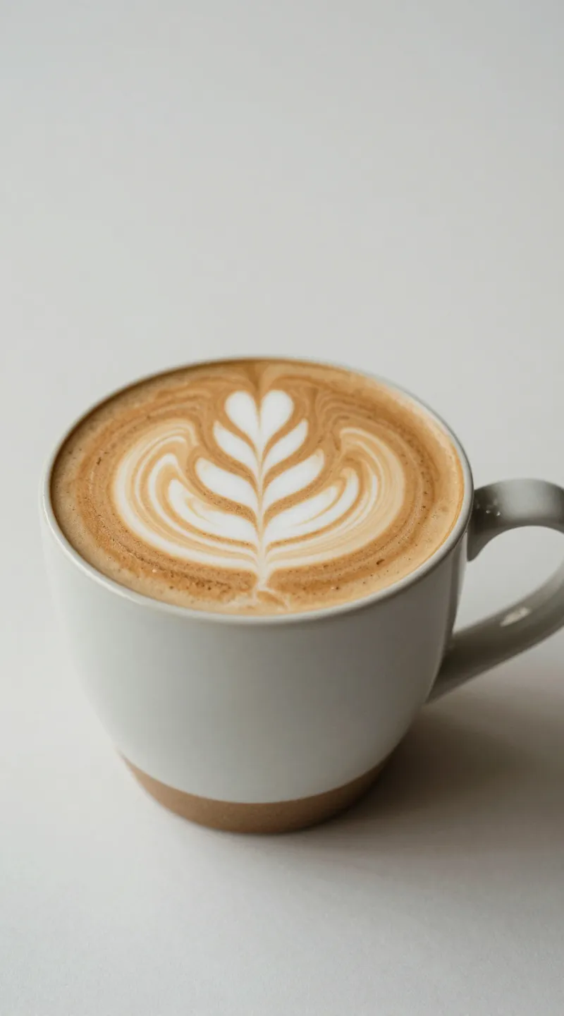 gingerbread latte with foam art in ceramic mug