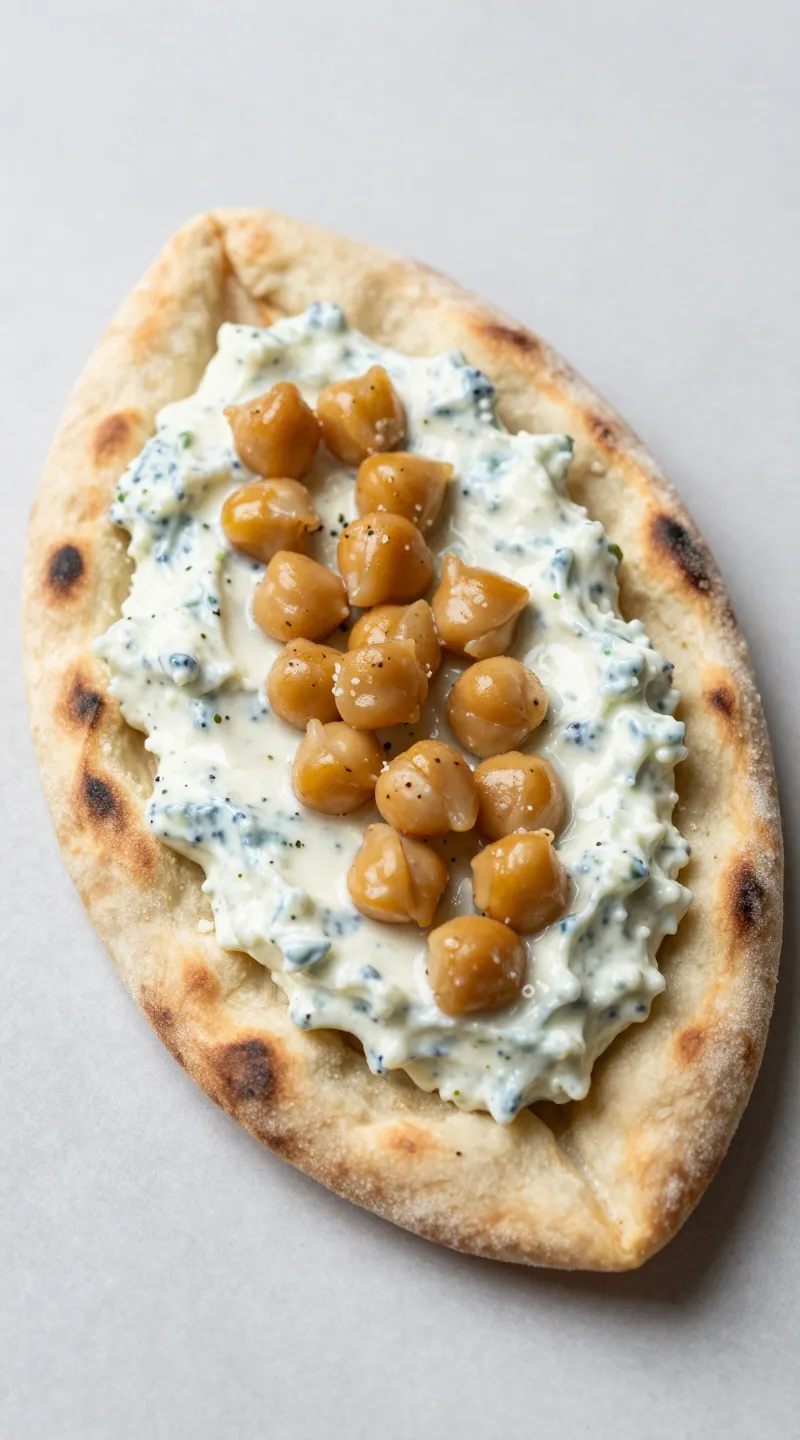 Pita stuffed with tzatziki chickpea salad, studio lighting