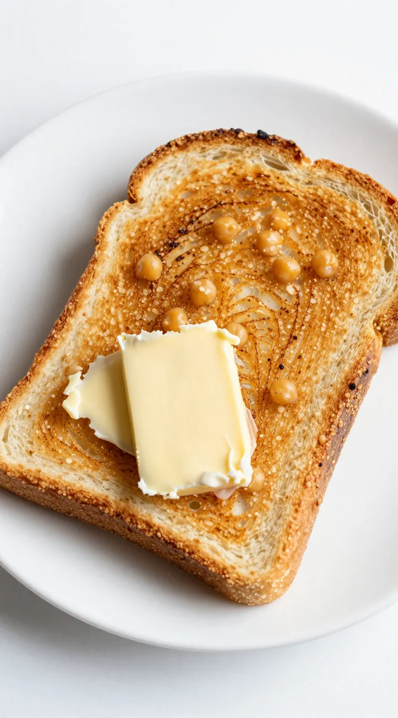 toasted chickpea bread slices with butter on white plate