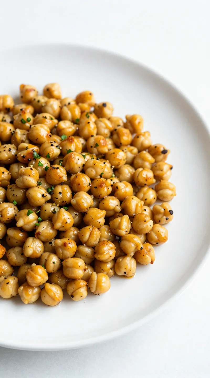 roasted chickpea salad with herbs on white ceramic plate