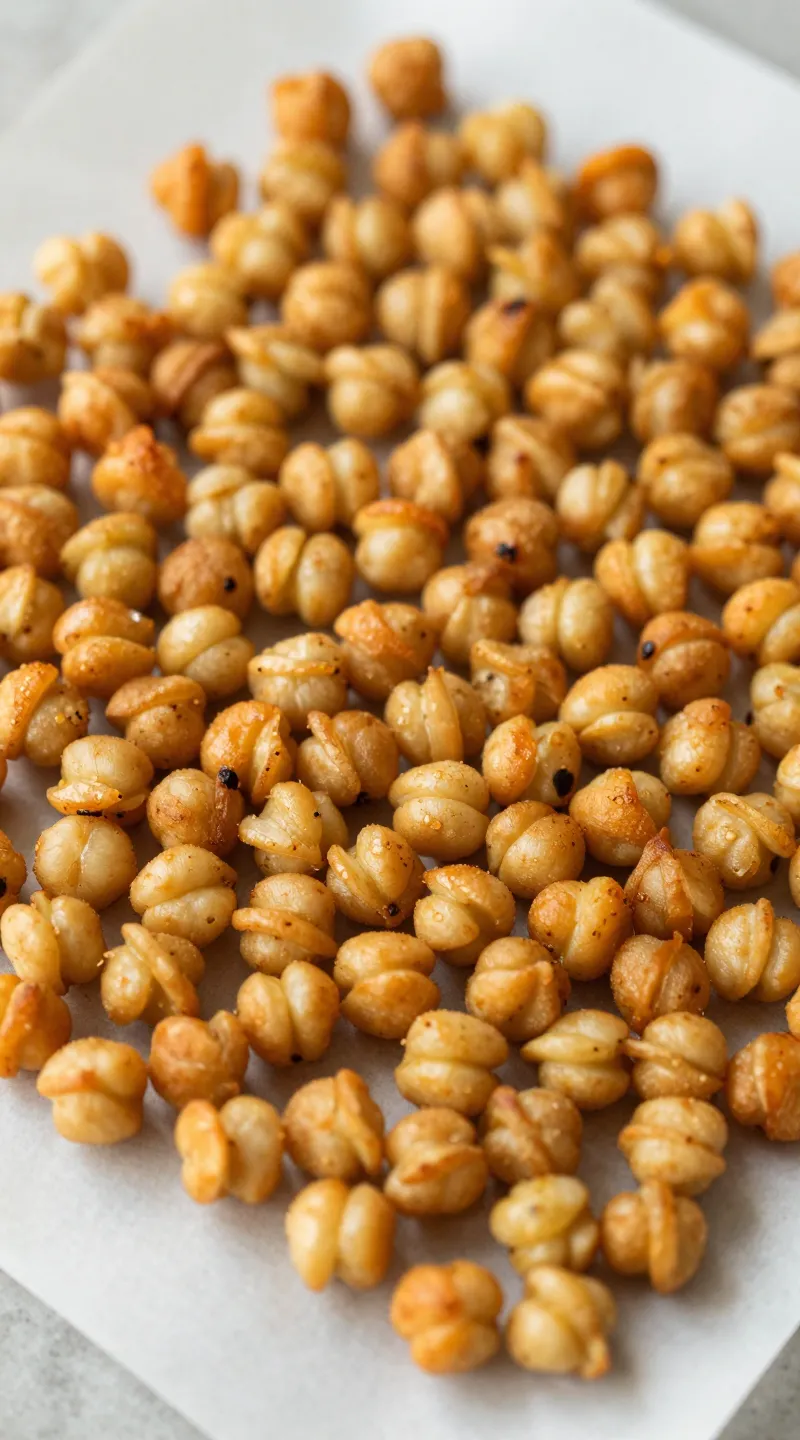 roasted chickpeas on parchment, golden and crispy