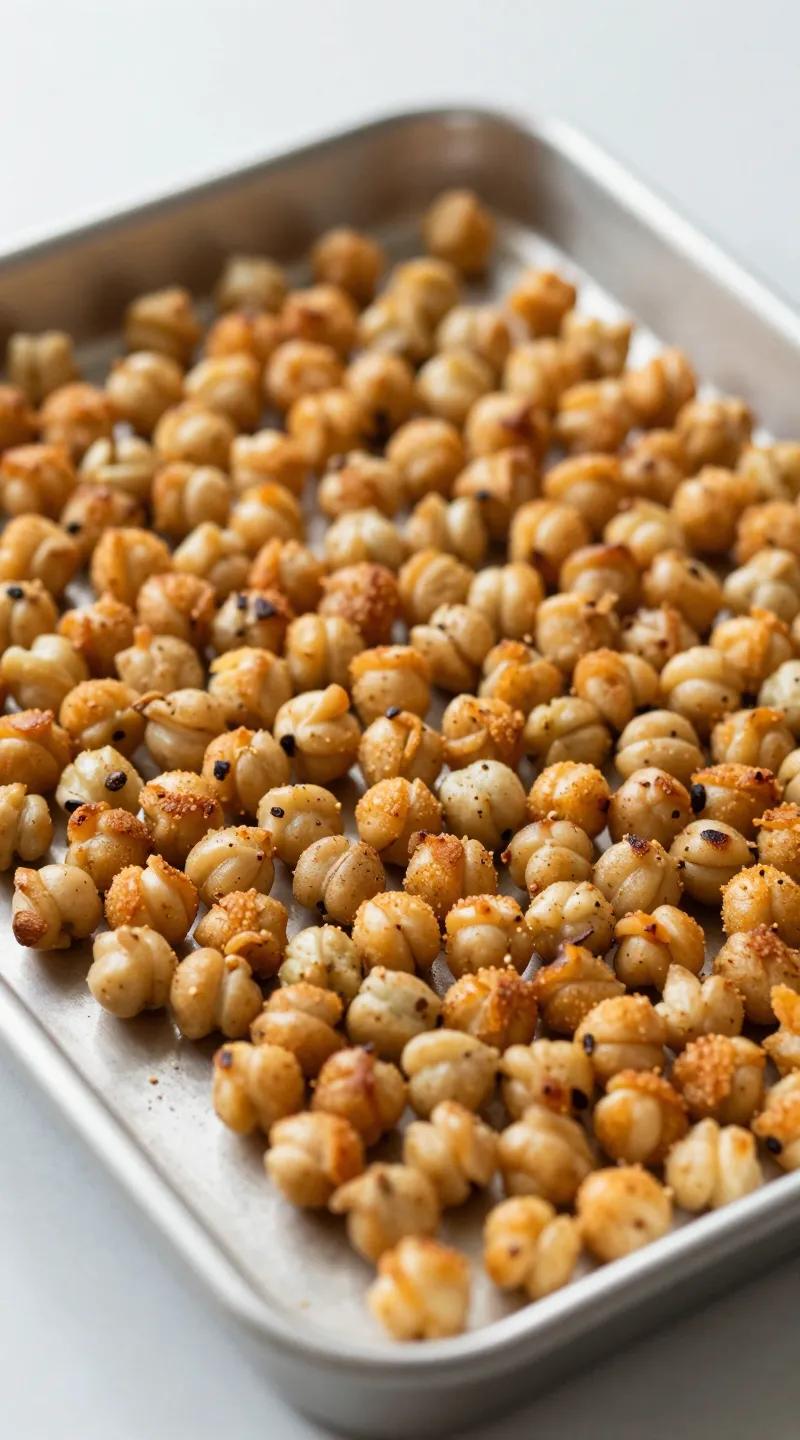 crispy roasted chickpeas on sheet pan, golden and crunchy