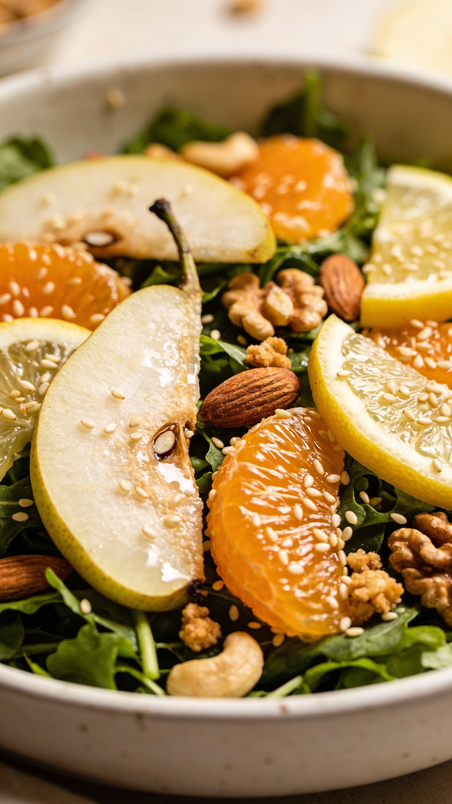 Asian pear salad with citrus, sesame, and toasted nuts